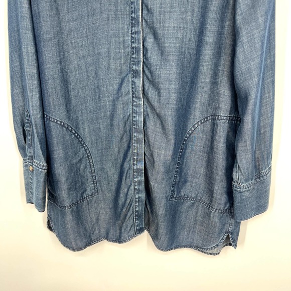 NEW Chico's Womens Size 1 Medium US 8 Blue Denim Blouse Shirt Top Winter Cozy - Picture 5 of 9
